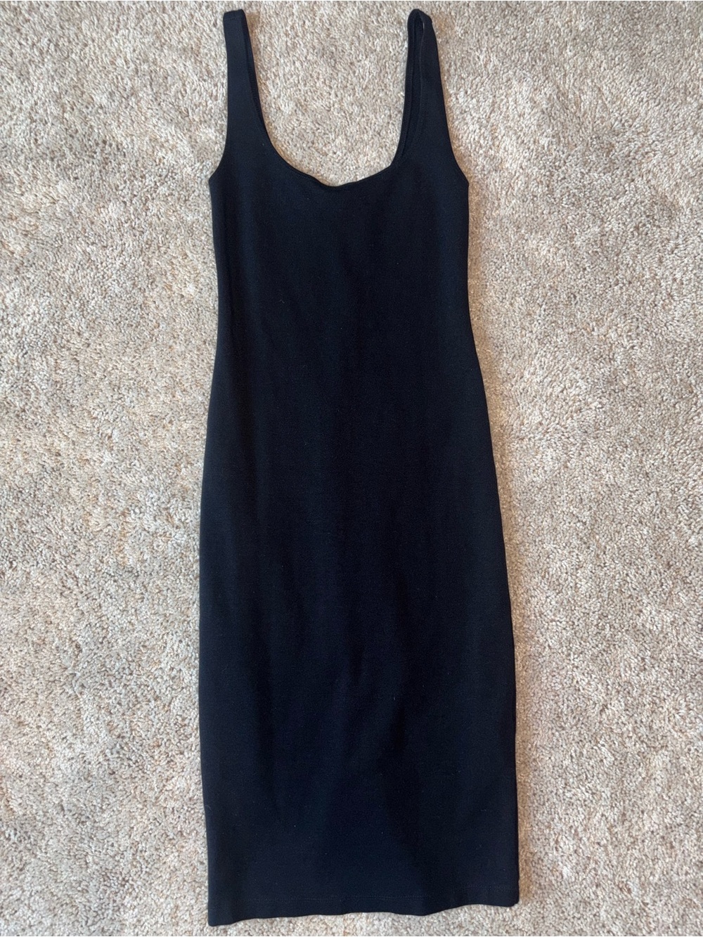 Black Scoop Neck Sleeveless Bodycon Midi Dress Layering Basic Small